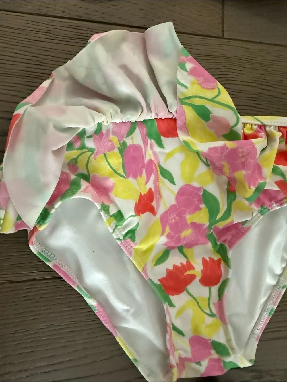Janie and Jack Girls Floral Ruffle Two-Piece Swim Suit- Pink & Yellow size 7